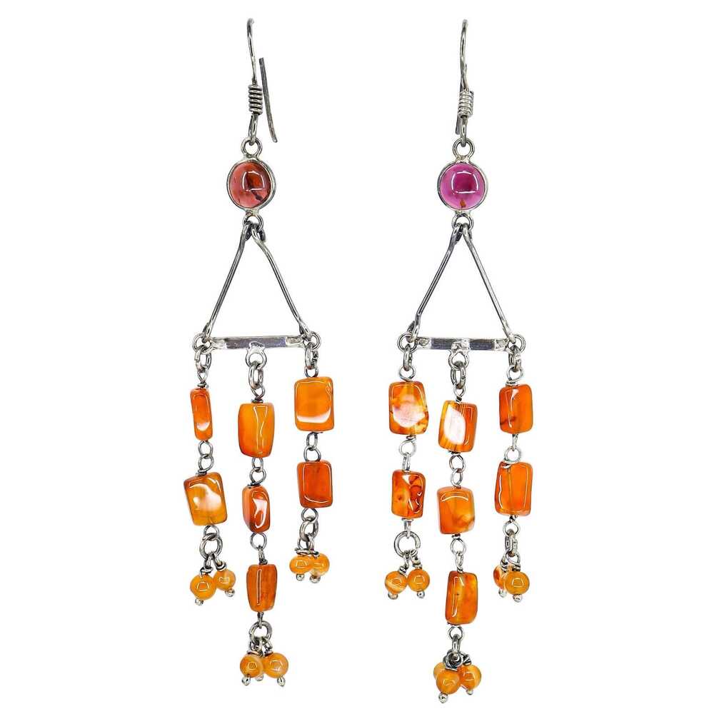 Carnelian Sardonyx & Garnet Chandelier Earrings Sterling Silver Fall Halloween